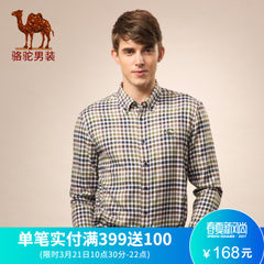 骆驼春秋季棉质男士长袖格子衬衫免烫修身型修身商务休闲衬衣潮男