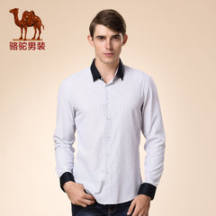 Camel/骆驼新款秋款青年波点尖领修身商务休闲长袖衬衫 男