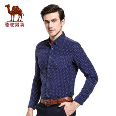 骆驼&熊猫联名系列男装 时尚男士扣领尖领修身长袖碎花休闲衬衫男