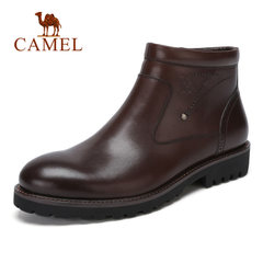Camel/骆驼男鞋冬季英伦舒适保暖打蜡牛皮商务休闲男靴