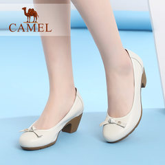 Camel/骆驼女鞋 2017秋季新款优雅女士单鞋圆头浅口高跟女鞋