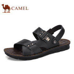 Camel/骆驼男鞋2017夏季新品沙滩鞋男士透气夏季牛皮露趾厚底凉鞋