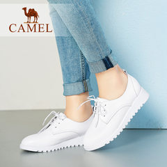 Camel/骆驼女鞋 2017秋季新款女单鞋 系带休闲小圆头坡跟鞋子女