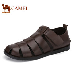 Camel/骆驼男鞋2017夏季新品时尚休闲牛皮魔术贴清爽透气男士凉鞋