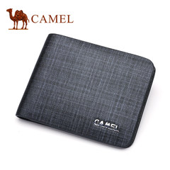 Camel/骆驼真皮钱包2017新款男士横款钱夹时尚格纹牛皮皮夹男