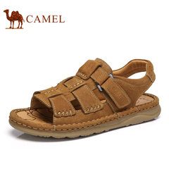 Camel/骆驼男凉鞋夏季牛皮手工缝制户外休闲沙滩鞋凉鞋男