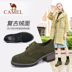 Camel/骆驼女鞋 2017秋季新款优雅英伦女单鞋时尚布洛克系带女鞋