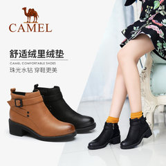 Camel/骆驼女靴2017秋冬英伦风圆头中跟时装靴女欧美舒适休闲短靴