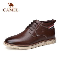 Camel/骆驼男鞋冬季男靴时尚日常休闲高帮轻盈防滑牛皮系带休闲靴