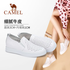 Camel/骆驼女鞋 2018春季新品 舒适透气镂空小白鞋内增高乐福鞋