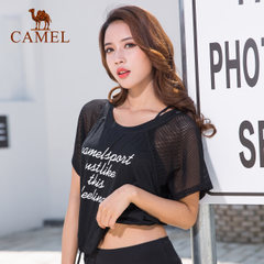 CAMEL骆驼运动上衣女 跑步轻薄透气镂空短款瑜伽健身宽松短袖T恤