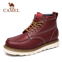 Camel/骆驼男鞋 冬季男靴牛皮鞋子欧美风潮流系带马丁靴男短靴