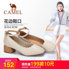 Camel/骆驼女鞋 2018春季新款 甜美粗跟单鞋女简约方头腕带中跟鞋