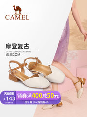 骆驼女鞋 2018夏季新款包头凉鞋女 粗跟百搭网红chic鞋子奶奶鞋女