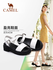 骆驼女鞋 2018夏季新品 凉鞋女粗跟鞋舒适简洁水钻鞋边一字鞋凉鞋