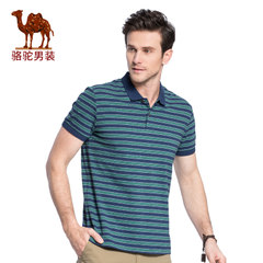 骆驼牌男装 2018夏季新款翻领条纹Polo衫青年舒适休闲t恤短袖
