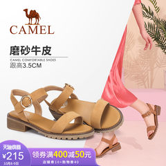 Camel/骆驼女鞋 2018夏季新品时尚休闲磨砂真皮方跟魔术贴凉鞋
