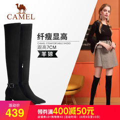 Camel/骆驼女鞋 2018冬季新品时尚优雅弹力靴筒靴子摩登高跟长靴
