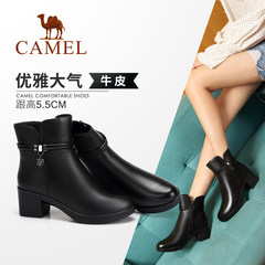 Camel/骆驼2018冬季新款 气质优雅魅力质感舒适粗跟短筒女靴