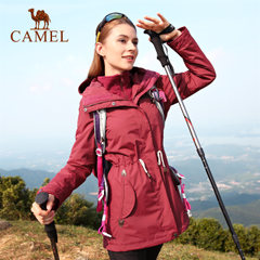 CAMEL骆驼户外冲锋衣女中长款防风加绒加厚三合一两件工装服外套