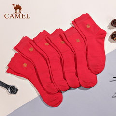 【6双装】CAMEL骆驼红袜子女士棉袜本命年踩小人结婚中筒袜