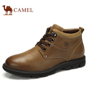 Camel骆驼男靴 冬季新款正品皮靴欧美潮流休闲靴系带鞋车缝线耐磨