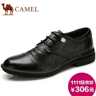 camel 骆驼男鞋 真皮牛皮男士休闲皮鞋正品简约系带透气男鞋新品