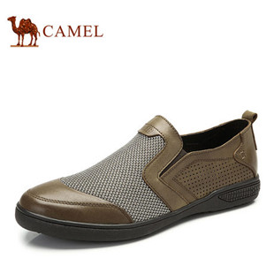camel骆驼男鞋 网布透气套脚皮鞋 春季新款真皮休闲舒适真皮男鞋