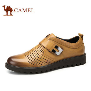 camel骆驼男鞋 冲孔透气魔术贴板鞋春季新品头层牛皮休闲男鞋