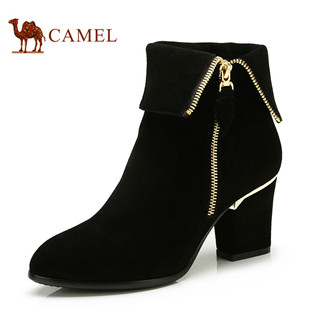 聚camel骆驼头层羊皮中筒靴 尖头欧美时尚高跟靴子 冬季新品