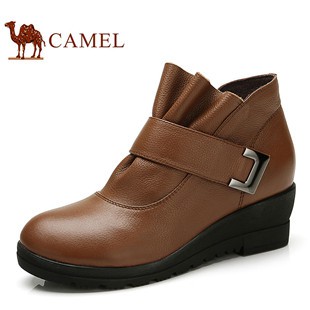 聚camel 骆驼女靴2013真皮牛皮冬靴休闲短靴坡跟女士皮靴魔术贴女