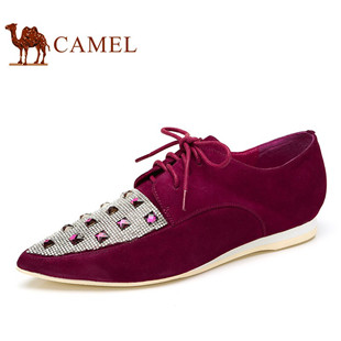 Camel骆驼女鞋2013秋季新品真皮羊皮尖头水钻系带低跟浅口休闲鞋