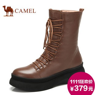 camel骆驼女靴中筒靴牛皮侧拉链时尚优雅潮流骑士靴2013冬季新品