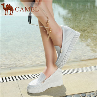 聚Camel骆驼 时尚休闲牛皮圆头浅口内增高女单鞋 2014新款