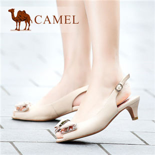 聚Camel 骆驼女鞋 羊皮休闲时尚鱼嘴蝴蝶结扣带女凉鞋 2014新款