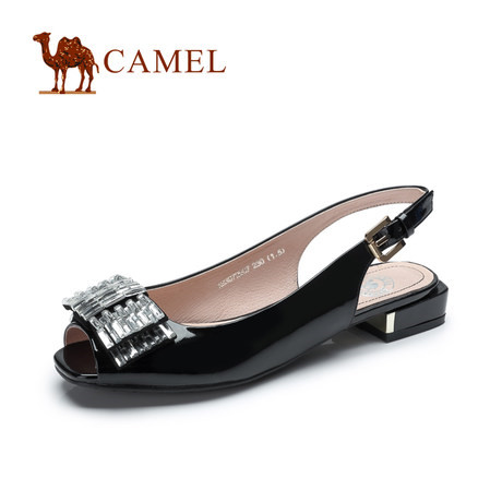 聚Camel 骆驼女鞋 牛漆皮休闲时尚鱼嘴水钻女凉鞋 2014春季新款