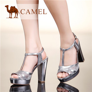 camel骆驼女鞋凉鞋 都市时尚牛皮网纱鱼嘴超高跟凉鞋2014新款
