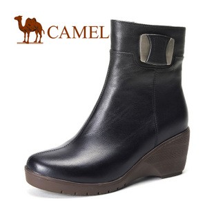 CAMEL骆驼 时尚坡跟休闲真皮 中筒靴 女靴 新款1058021