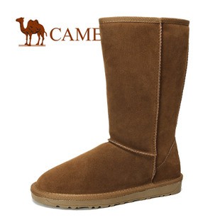 CAMEL骆驼 女靴 厚毛超保暖 真皮雪地靴 平跟 中筒靴
