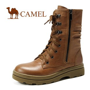 CAMEL骆驼 全牛皮 假绑带中筒个性军靴 休闲靴 运动靴