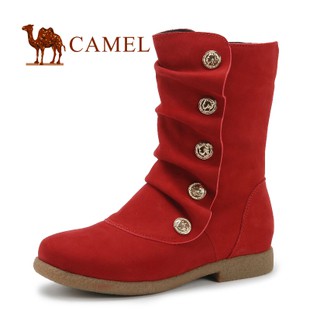 清仓特卖 Camel 骆驼正品女靴 纽扣装饰中筒靴 休闲女靴0113223