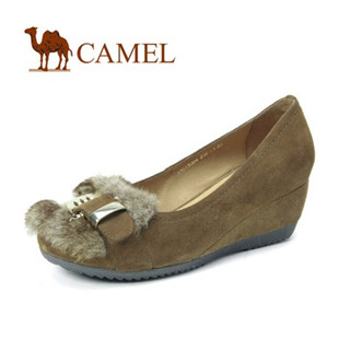 camel 骆驼 女鞋 秋 单鞋 坡跟羊绒时尚休闲鞋 新款1013004