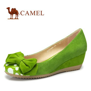 camel 骆驼 女鞋 2013春季新款 漆皮蝴蝶结坡跟女士单鞋
