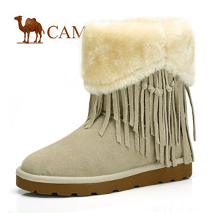 【新品惊爆价】骆驼 反绒流苏厚绒保暖女雪地靴甜美磨砂皮短靴子